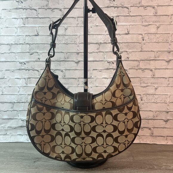 Coach 6363 Soho Hampton Signature Buckle Flap Baguette Shoulder Bag Brown - Picture 4 of 7